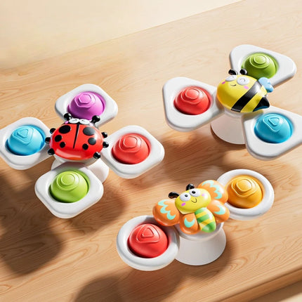 3PC Set Suction Cup Spinning Cartoon Animal Spinner Toys For Kids Window High Chair Tray Bath Table Travel for Children Gift