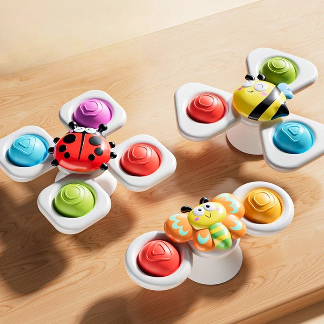 3PC Set Suction Cup Spinning Cartoon Animal Spinner Toys For Kids Window High Chair Tray Bath Table Travel for Children Gift