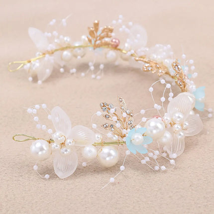 Pearl Flower Wreath Headband Girls Bridal Elegant Crowns Hair Headdress Bride Garland Head Hoop Wedding Headbands Hair Jewelry