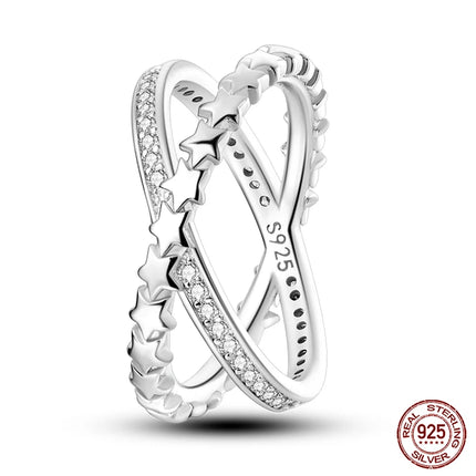 Rings For Women 100% 925 Sterling Silver Pink Heart Crown Star Moon Snowflake Zircon Rings Fashion Engagement Wedding Jewelry