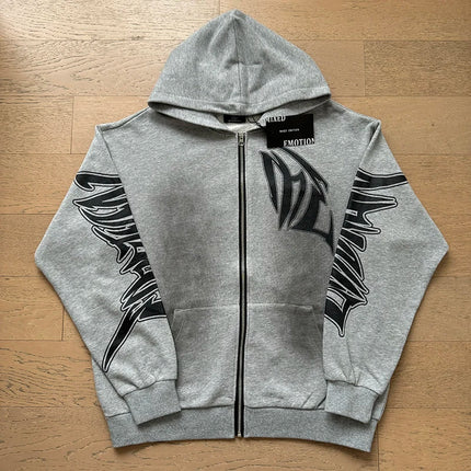 Mixed Emotion Zipper Hoodie Thin Pure Cotton Print Diamond Pattern Casual Streetwear Sweatshirt Red