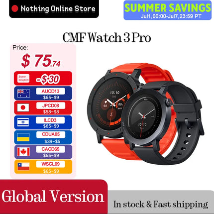 Global Version CMF Watch 3 Pro 1.43"AMOLED Dual-Band GPS Bluetooth call IP68 Built-in Dual-band GPS   13-day battery life