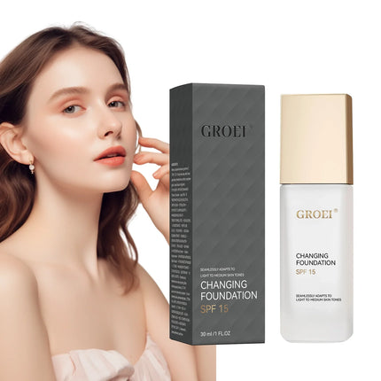 GROEI Changing Foundation SPF15 - 30ml Auto-Adjusting, Lightweight, Natural Finish for Flawless Skin & Daily Sun Protection