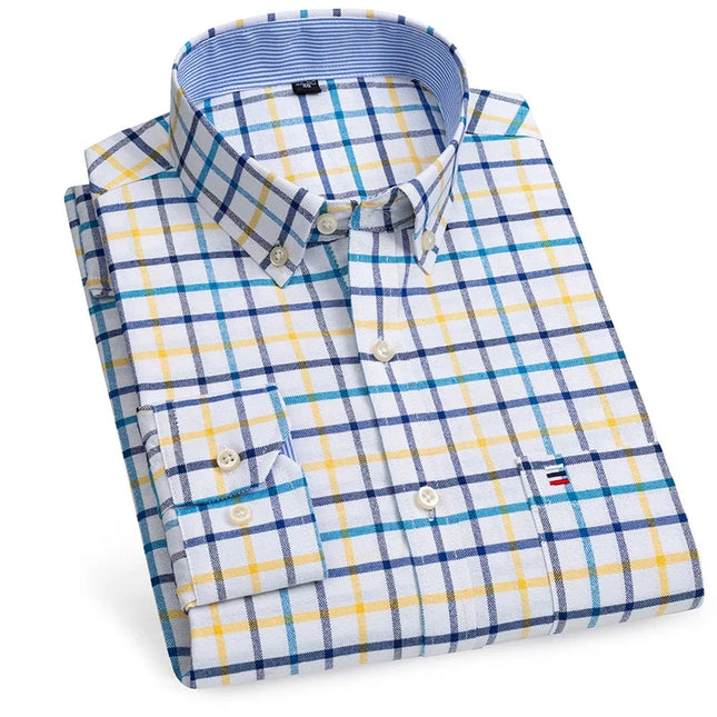 2026 New IN Shirt  Designer Clothes 100% Pure Cotton Oxford Shirts for Men Long Sleeve  Plaid Shirt Striped Male BusinessTartan