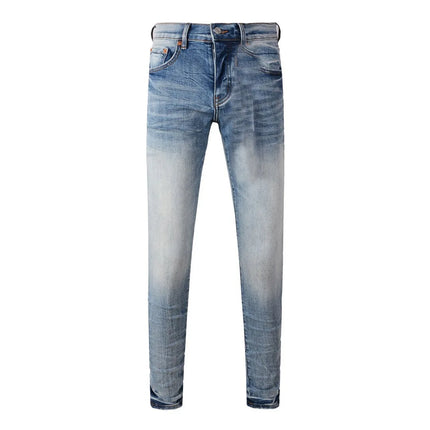 High Street Men's Jeans American Distressed Dark Black Coated Blank Stretch Skinny Button Fly Ripped Pants Trousers