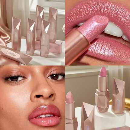 Dark Purple Diamond Metallic Glitter Lipstick Waterproof Long-Lasting Pearlescent Highly Pigmented Lip Tint Sparkling Lip Gloss