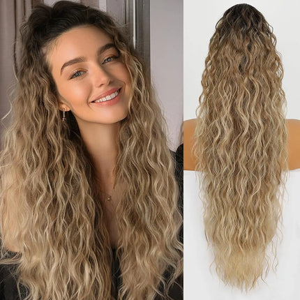 Synthetic Claw Long Wavy Ponytail Extension Black Brown 18-30" Curly Pony Tail Clip in Hair Extensions Fluffy Natural Looking