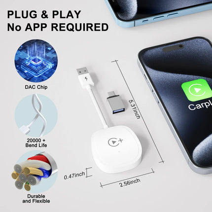 Wireless Video CarPlay Adapter With Netflix/YouTube/Tiktok, For OEM Wired CarPlay Cars