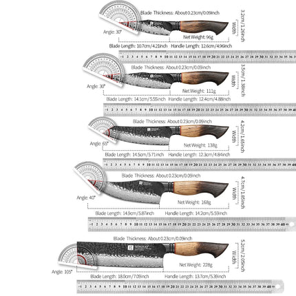 XINZUO 1-9 Piece Damascus Knife Set 67-Layer Steel Paring Utility Santoku Nakiri Cleaver Bunka White Oak Red G10 Handles