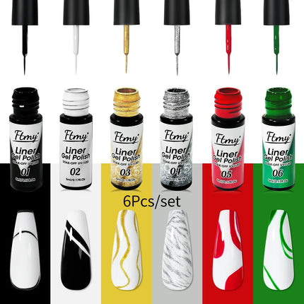 Nail Art Polish Set Gel Liner Nail Art Kit For Nail Design Polish Gel Art Paint For Nail 6 Colors Black White Gel Nail Polish So