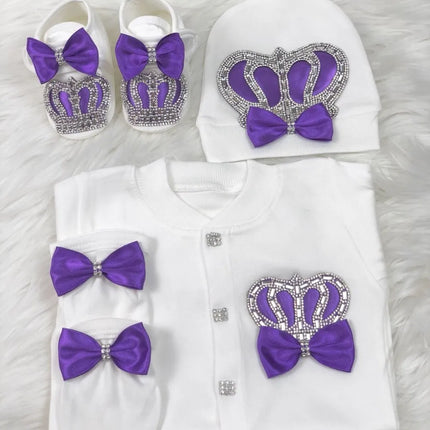 Dollbling Newborn Set Baby's Sets Rhinestone Crown 0-3 Months Hat+Bodysuits+Gloves+Shoes 4 Parts Boy Girl Jumpsuit Clothing