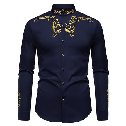 Retro Court Style Embroidered Long Sleeve Shirt Men's Collared Shirt Spring 2025 New Arrival Casual British Style Clothing