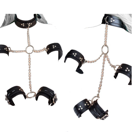 Thierry Fetish Neck Collar Wrist Arms Cuffs Restraint Leather Bondage Restraints Sex Toys for Couple Sex Products High Quality