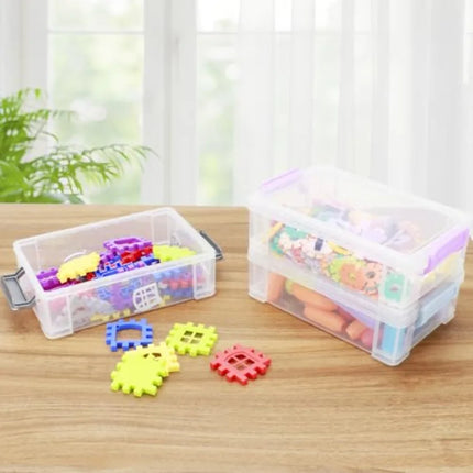 Clear Plastic Pencil Box - Extra Large Stackable with Secure Lid, Hard Storage Organizer Box for Crayons, Markers, Pens, Classr