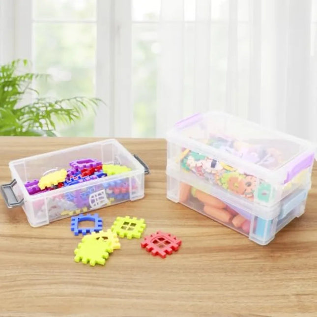 Clear Plastic Pencil Box - Extra Large Stackable with Secure Lid, Hard Storage Organizer Box for Crayons, Markers, Pens, Classr