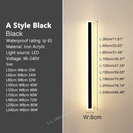 Modern Waterproof outdoor Long Strip LED wall lamps IP65 Iron Wall Light Garden porch Sconce Lights 110V 220V wall washer