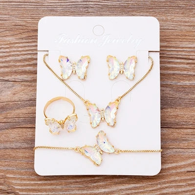 Nidin Lucky Butterfly Jewelry Sets For Women Wedding Jewelry 12 Colors  Zircon Earrings Bracelets Rings Pendant Necklace Gift