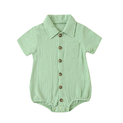 Citgeett Summer Infant Baby Girls Boys Shirts Bodysuit Solid Color Turn-Down Collar Short Sleeve Jumpsuits Casual Clothes