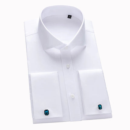 Luxury Mercerized Cotton French Cuff Button Shirts Long Sleeve Men Tuxedo Wedding Shirt High Quality Dress Shirt with Cufflinks