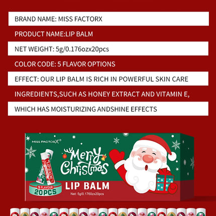 20PCS lipstick Set -5 Taste Christmas Theme Deep moisturizing and lasting moisturizing to create plump and shiny lips
