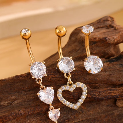 3-5pcs Mixed-Style Sets Heart Flower Dangle Belly Button Rings Stainless Steel Butterfly Curved Zircon Belly Piercing Navel Ring
