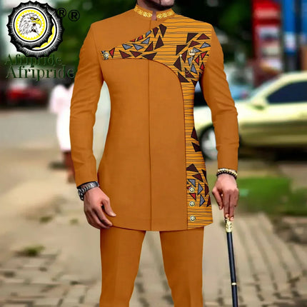 Men's 2 Pieces Suit Elegant Single Breated Slim Fit Embroidery Print Blazer Pants Set African Clothes Party Wedding A2316025