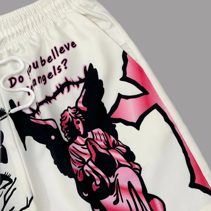 Latest Trendy Shorts Angel Statue Element Pattern 3D Printed Casual Street Men's Drawstring Shorts Quick Drying Breathable Moto