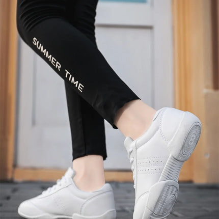 BAXINIER Youth Girls White Cheerleading Dancing Shoes Athletic Training Tennis Walking Lightweight Competition Cheer Sneakers