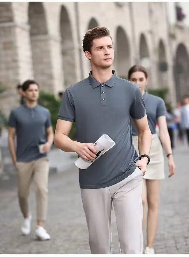 2025 Men's Summer Solid Color Lapel Short-sleeved Casual Daily Outdoor Polo Shirt Fashion Button Top 13 colors