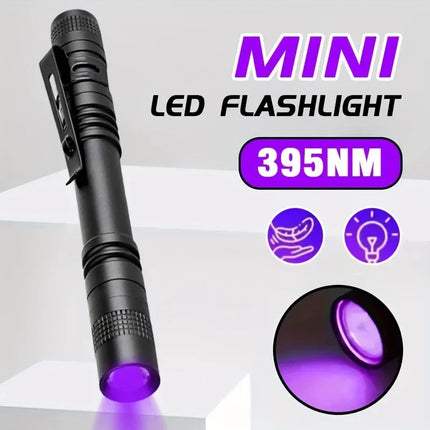 395Nm UV Flashlight High Power LED Blacklight Torch-Aluminum Mini With Clip, For Resin Curing/Pet Urine Detection, Battery Power