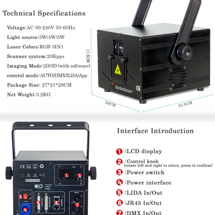 4W 6W 8W Stage 3D Animation Scanner RGB 20Kpps Laser Light With ILDA APP DMX For Bar Disco Christmas Party Wedding Show Light