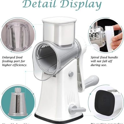 LMETJMA 5 in 1 Rotary Cheese Grater Shredder Kitchen Mandoline Vegetable Julienne Slicer Waffle Cutter Nut Chopper JT247