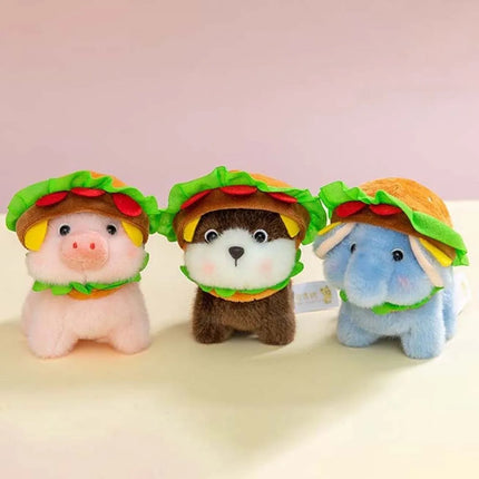 Ultra-Soft PP Cotton Burger Animal Plushie Short Fabric Exquisite Embroidery Kawaii Foodie Key Chain Vivid Realistic Colors