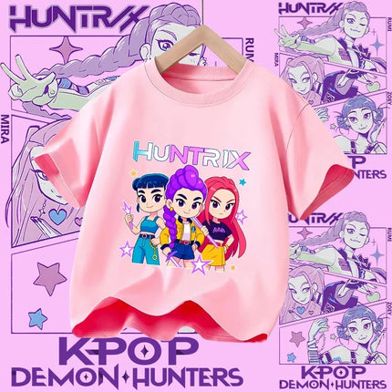 2026 New Huntrix Girls' Shirt Rumi Zoey Mira Graphic Print T-Shirt for Teens and Toddlers Spring/Summer Demon Hunter T-Shirt