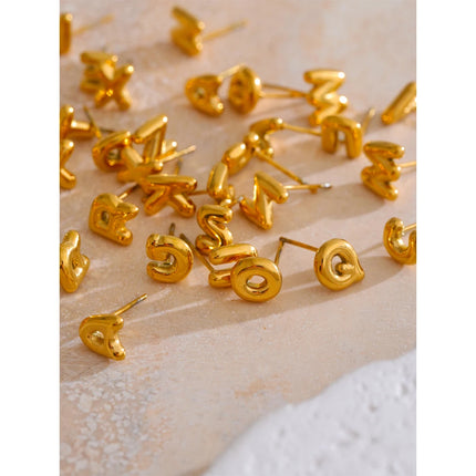 Yhpup 26 Initial Letter A-Z  Stainless Steel Gold Color Stud Earrings 18K PVD Waterproof Plated Daily Versatile Basic Jewelry