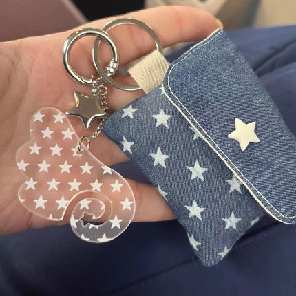 Creative Acrylic Star Angle Wings Keychain For Women Sweet Simple Design Cute Earphone Bag Keyrings Young Girls Jewelry N900