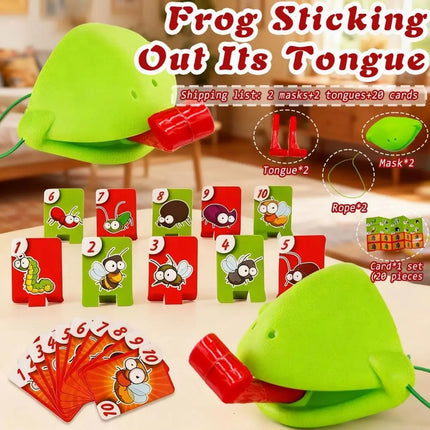Funny Frog Mask Wagging Tongue Games Two/Four People Parent-child Interaction Frog Mask with Blow Tongue with Cards Desktop Game