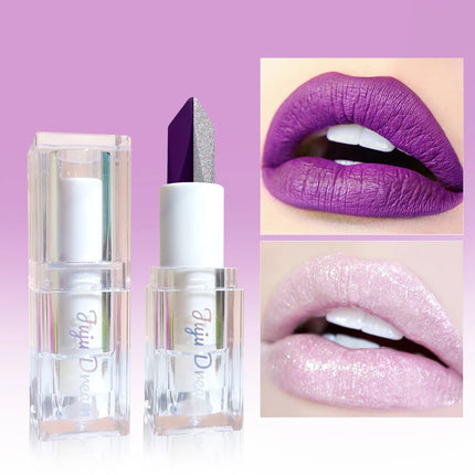 Two-In-One Dual-Color Gradient Silvery Pearl Long-Lasting Purple Lipstick,Doesn't Easily Fade For Christmas Valentine'S Day Gift