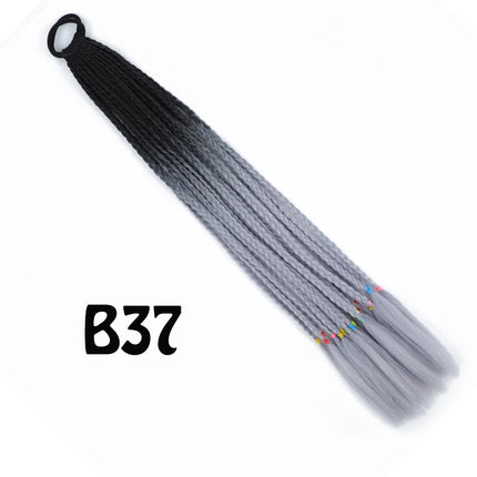 Synthetic Gradient Color Dirty Braided Ponytail Extensions With Elastic Band 24" Rainbow Braid Pony Tail Hairpiece For Girl