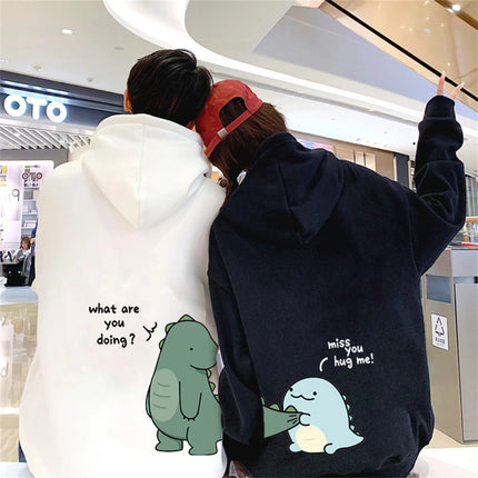 2024 Autumn/Winter Women's and Men's Couple Rock Ni Shirt Dinosaur Long Print Hooded Sweatshirt