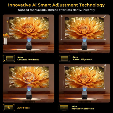 X7 Native 1080P Smart Projector 8K 4K Support/1000 ANSI/ with Android 14 OS, Compatible with Netflix YouTube, Auto Focus