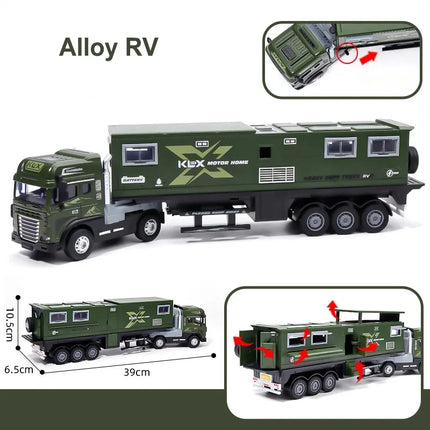 Large Alloy Travel Sound and Light RV Model Simulation Sound and Light Truck Toy Off-road Container Truck Toy Children's Gift ﻿