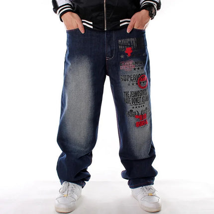 Y2K Fashion Mens Embroidery Oversized Jeans Hip Hop Black Baggy Jeans Trousers Man Loose Rap Street Fashion Men Denim Punk Pants