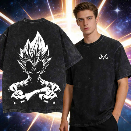 2026 Summer Dragon Ball Majin Vegeta Vintage Anime T-shirt Men's Pure Cotton Washed Tees Casual Loose Sports Daily Short Sleeve