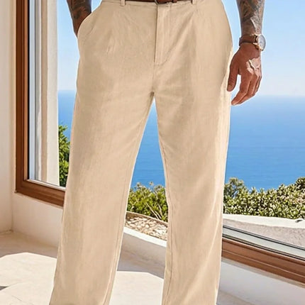2025 summer men's cotton and linen oversized wide leg pants, men's artistic style elastic waist solid color casual loose pants