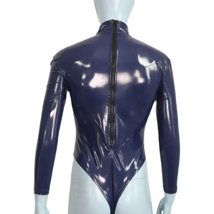 S-4XL Zipper Open Bust Wet Look PVC Catsuit Shiny PU Leather Convex Pouch Bodysuit Tights Leotard Hot Sexy Body Teddies Clubwear