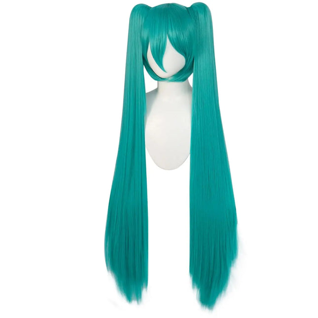 Long Double Clip Ponytails Hatsune Miku Cosplay Synthetic Wig Costume for Women Girls (Green)