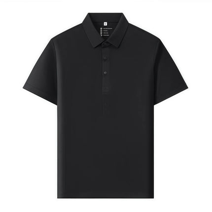 6XL Anti-Wrinkle Pearl Weave Cool Feeling Solid Color Polo Shirt Seamless Collar Four Button Men's T-Shirt Summer Breathable