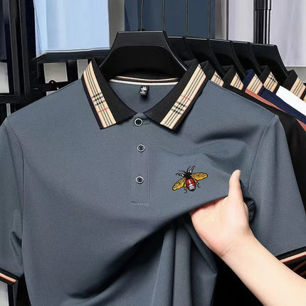 Men's New Embroidered Summer Short-Sleeved Polo Shirt with Trendy and Fashionable Design, Golf Top, Casual T-shirt