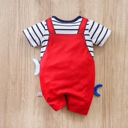 Newborn Clothes Cute Cartoon 3d Shark Print Strap Fake Two Comfortable Summer Boys And Girls 0-18 Short Sleeved Baby Jumpsuit
